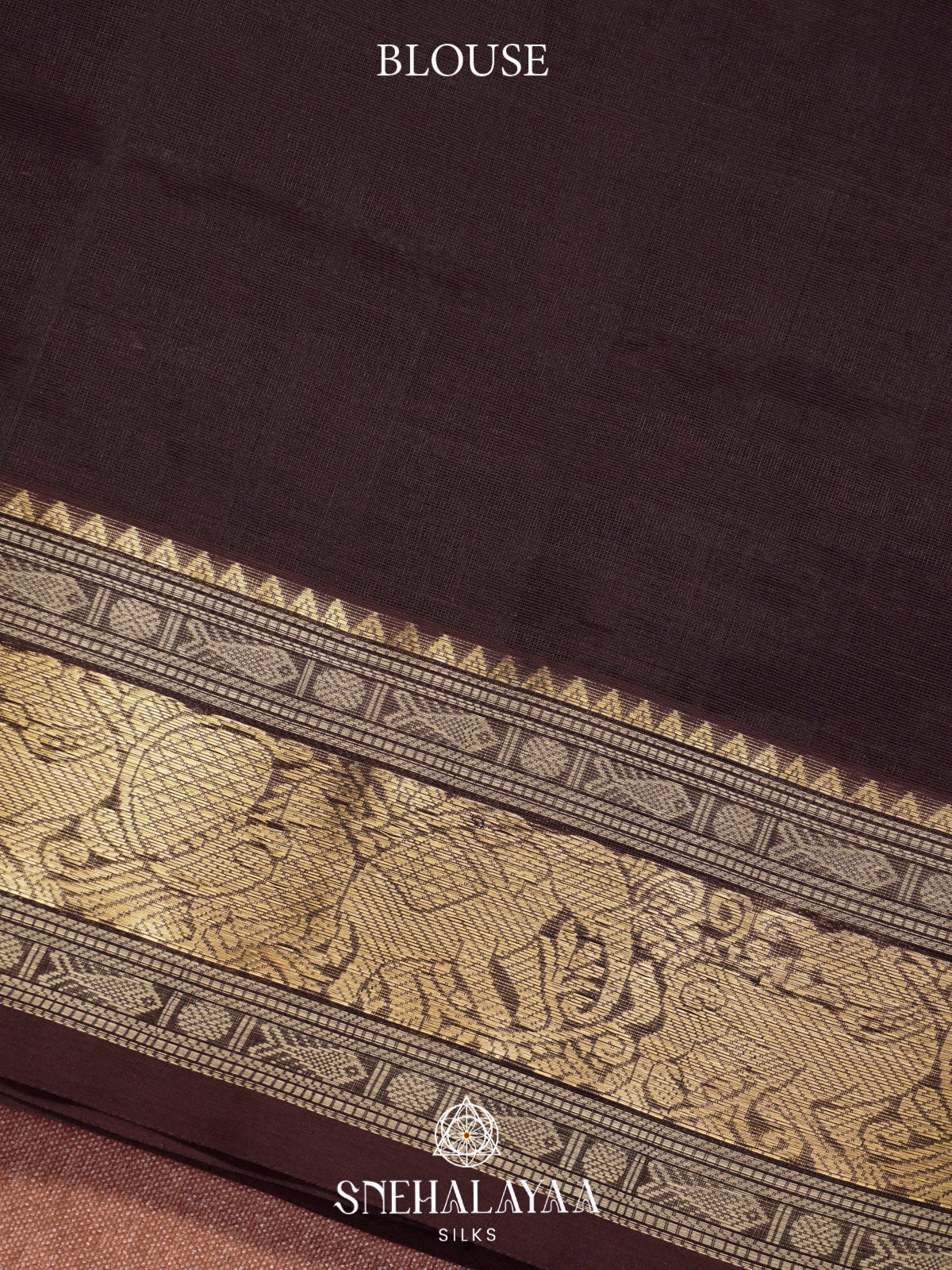 Chocolate Brown Kanchi Silk Cotton Saree with Zari Stripes & Traditional Annapakshi Pallu