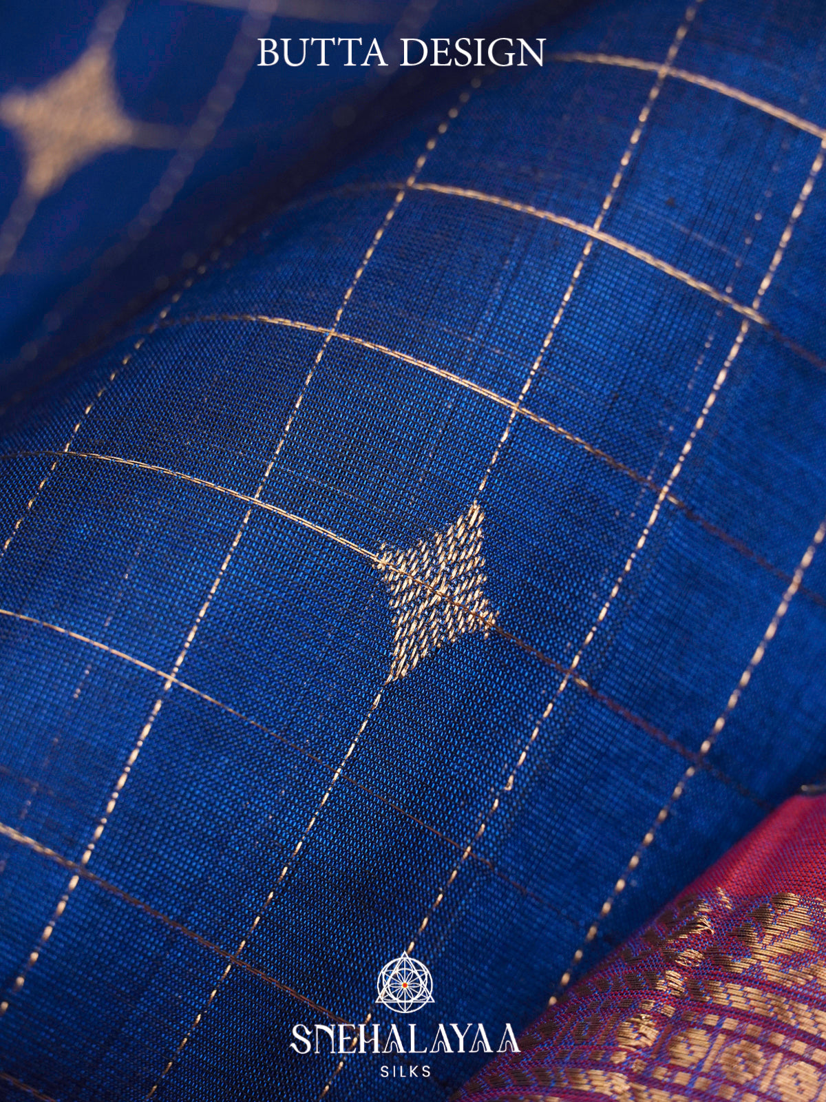 Royal Blue Kanchi Silk Cotton Saree with Contrast Crimson Border & Diamond Pallu