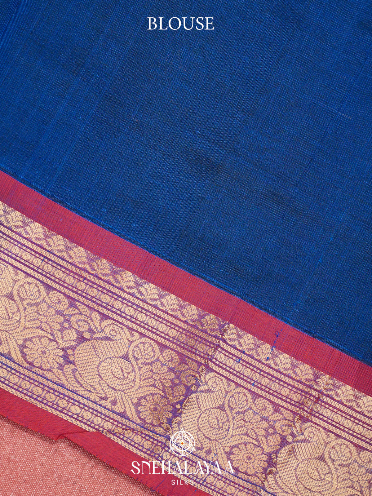 Royal Blue Kanchi Silk Cotton Saree with Contrast Crimson Border & Diamond Pallu