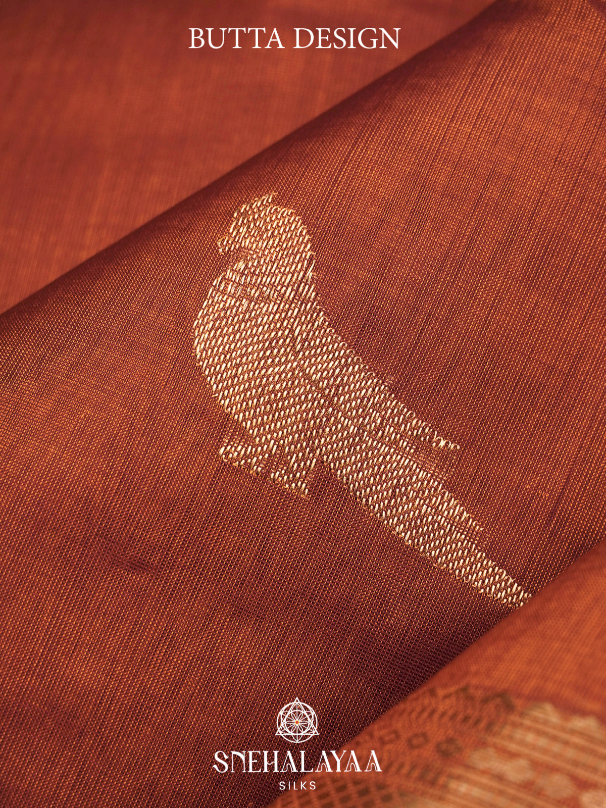 Burnt Orange Kanchi Silk Cotton Saree with Traditional Parrot Pallu