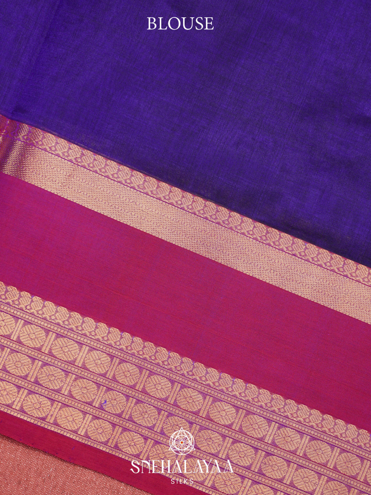 Blue Kanchi Silk Cotton Saree with Magenta Border & Peacock Pallu