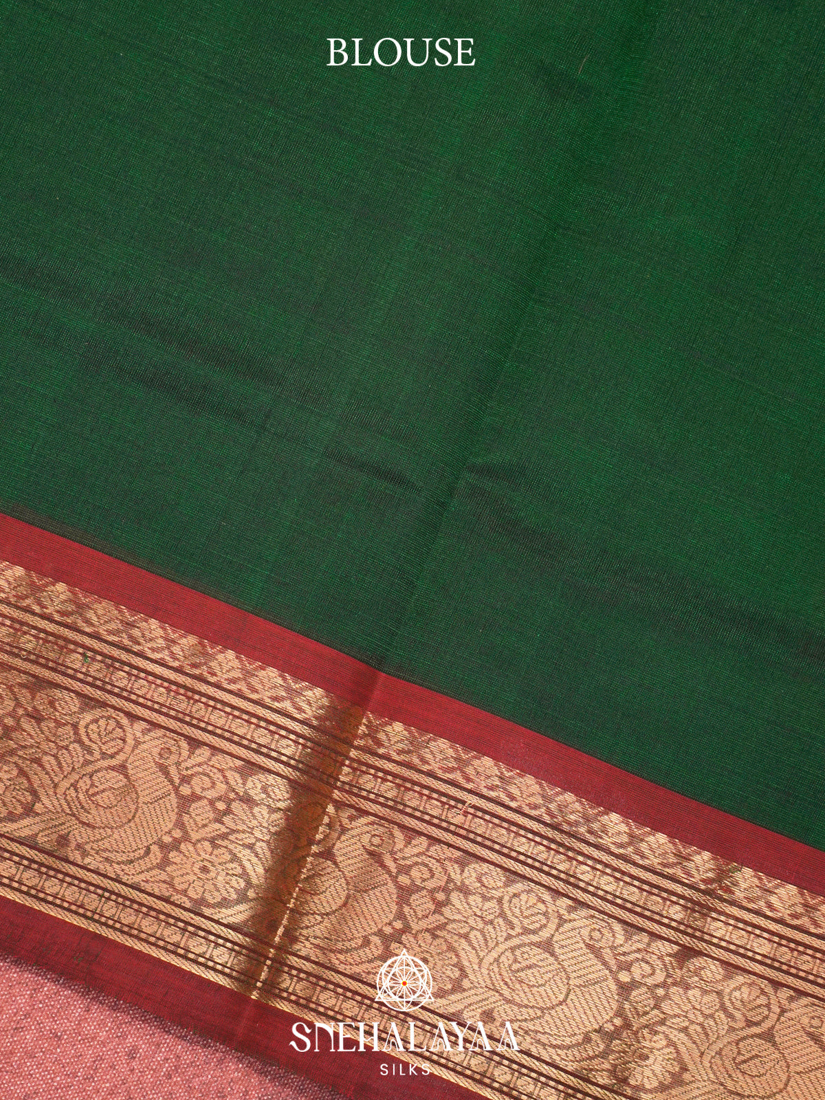 Emerald Green Kanchi Silk Cotton Saree with Maroon Border & Traditional Peacock Pallu