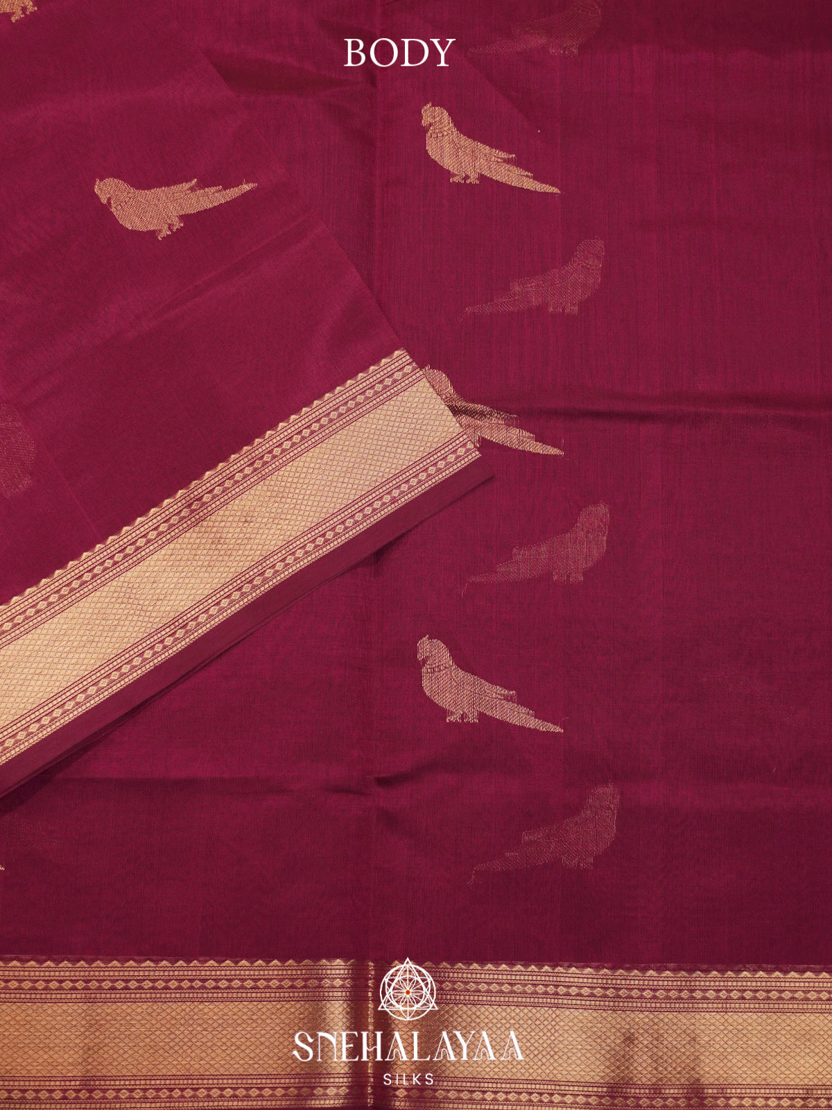 Wine Red Kanchi Silk Cotton Saree with Traditional Parrot Pallu