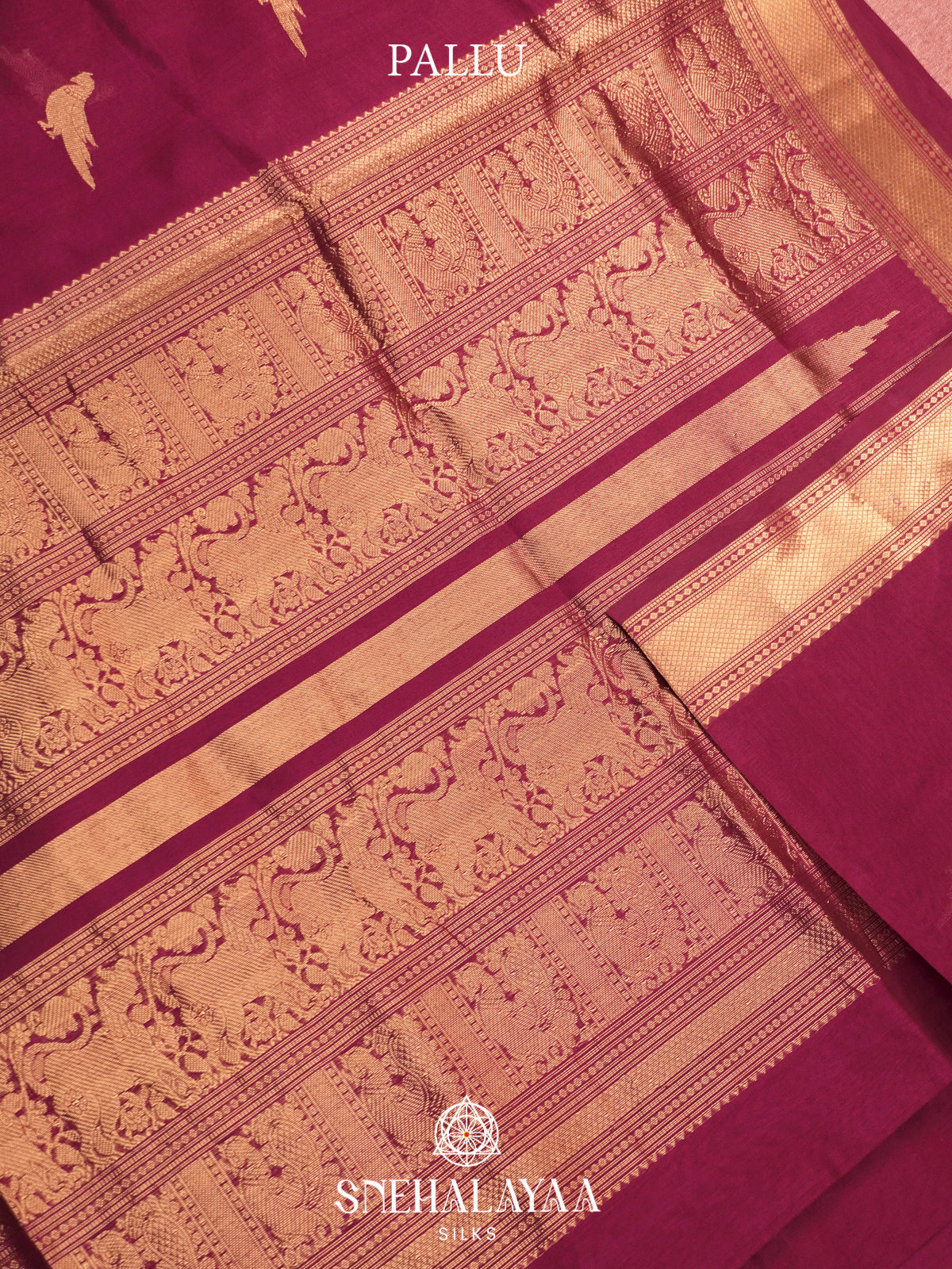 Wine Red Kanchi Silk Cotton Saree with Traditional Parrot Pallu