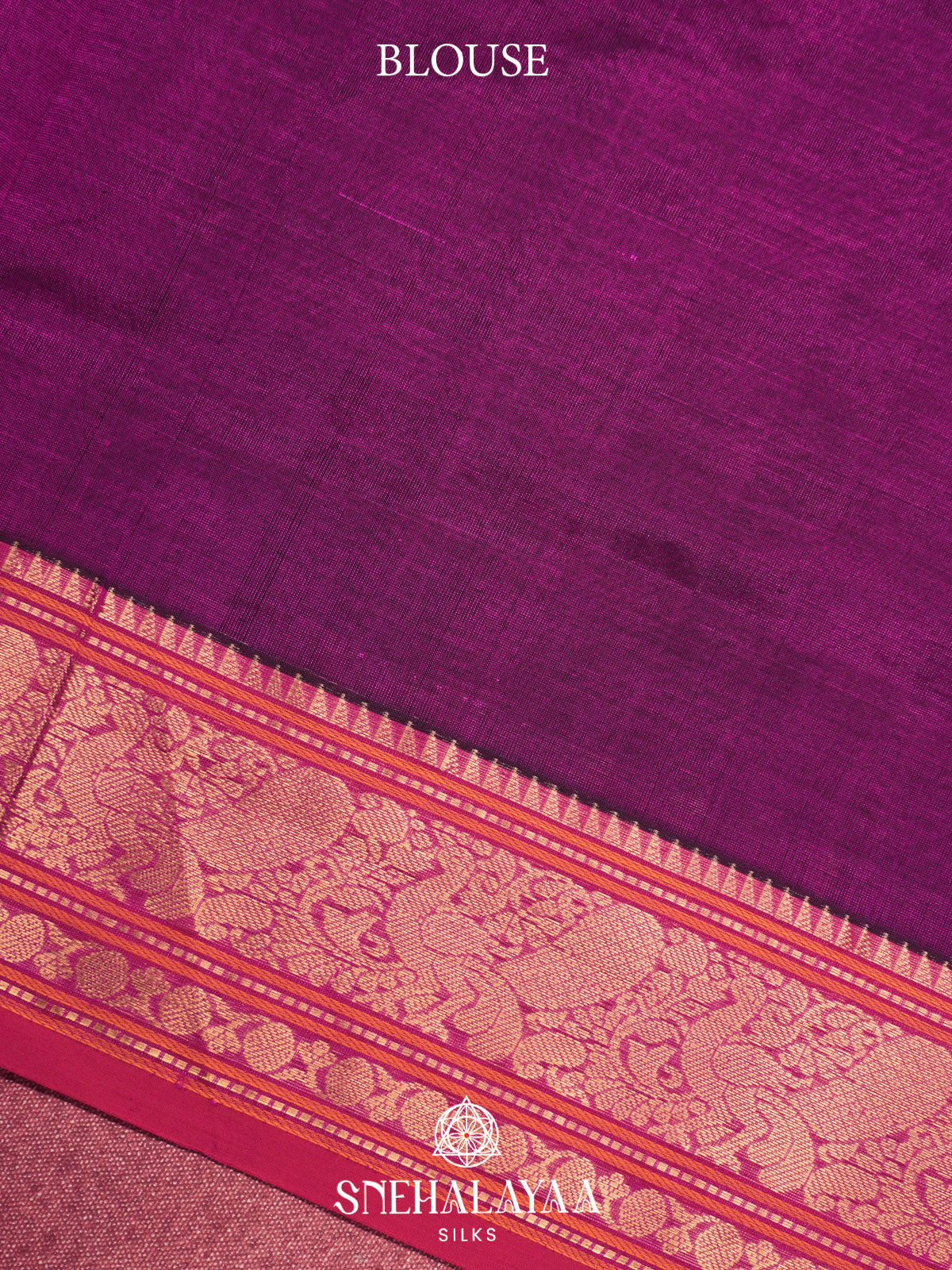 Magenta Kanchi Silk Cotton Saree with Contrast Pink Border & Intricate Paisleys