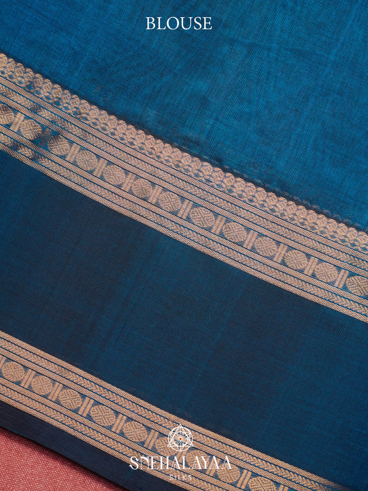 Teal Blue Kanchi Silk Cotton Saree with Contrast Navy Blue Border & Mandala Pallu