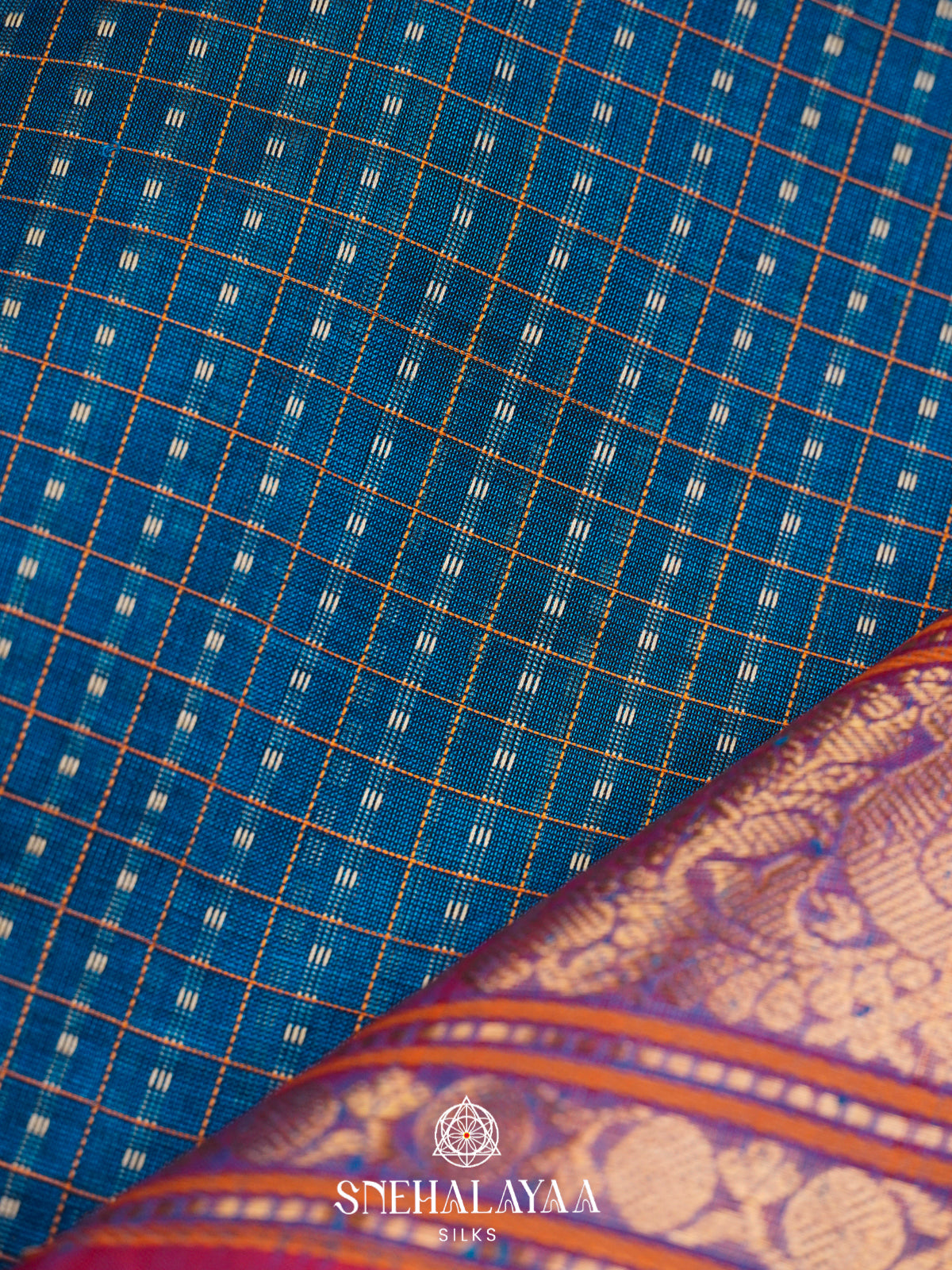 Teal Blue Kanchi Silk Cotton Saree with Contrast Pink Border & Detailed Paisleys