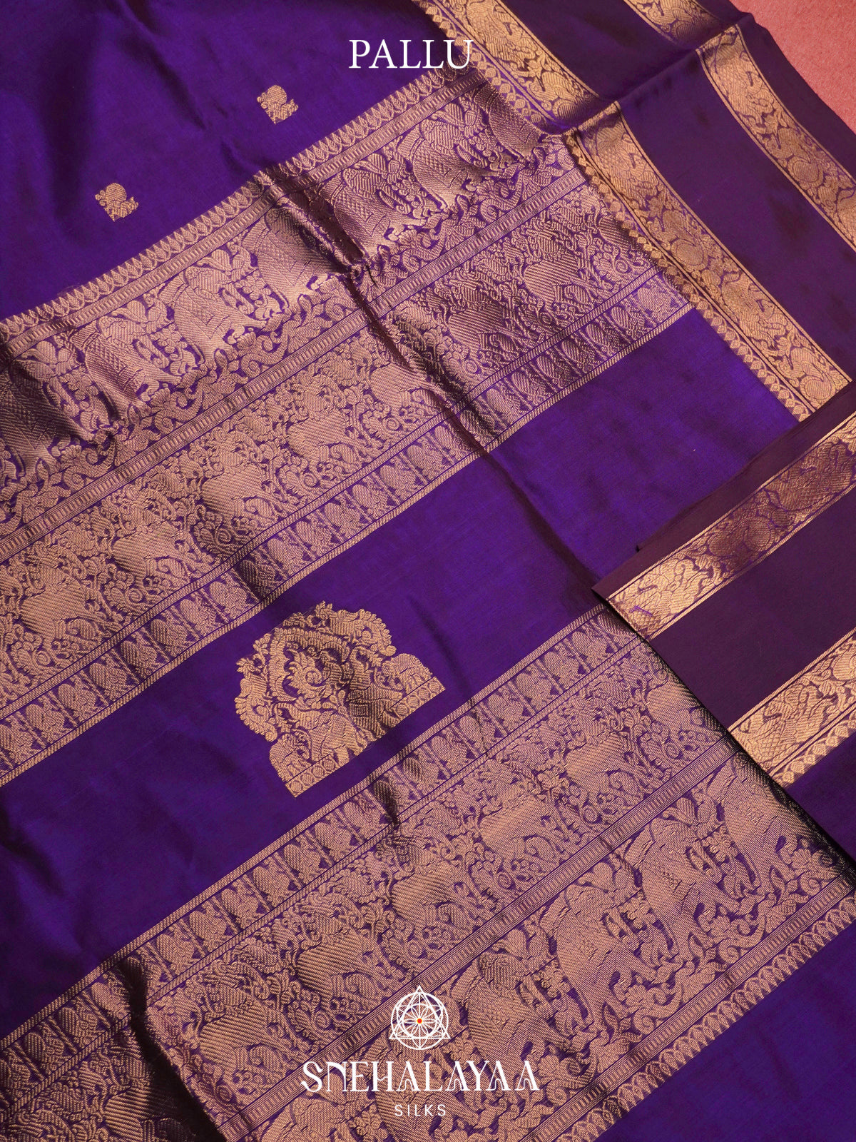 Deep Purple Kanchi Silk Cotton Saree with Tone-on-Tone Border & Elephant-Peacock Pallu