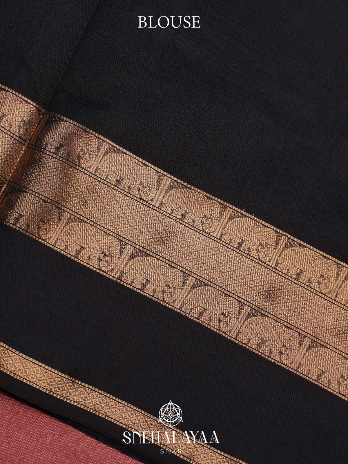 Jet Black Kanchi Silk Cotton Saree with Tone-on-Tone Elephant Border & Diamond Pallu