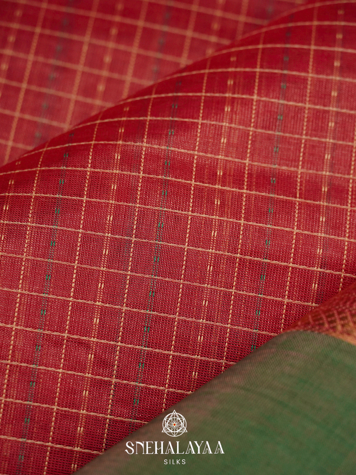 Maroon Silk Cotton Saree with Green Elephant Zari Border