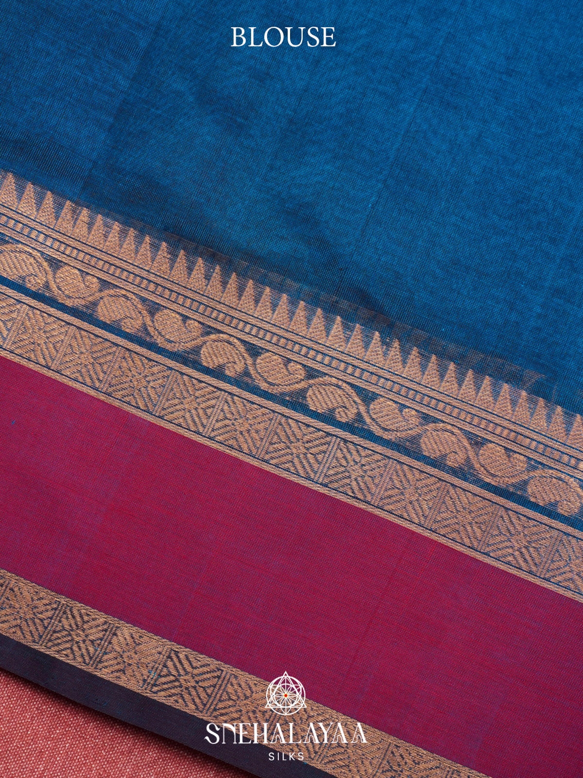 Teal Blue & Magenta Kanchi Silk Cotton Saree with Checkered Body & Peacock Pallu
