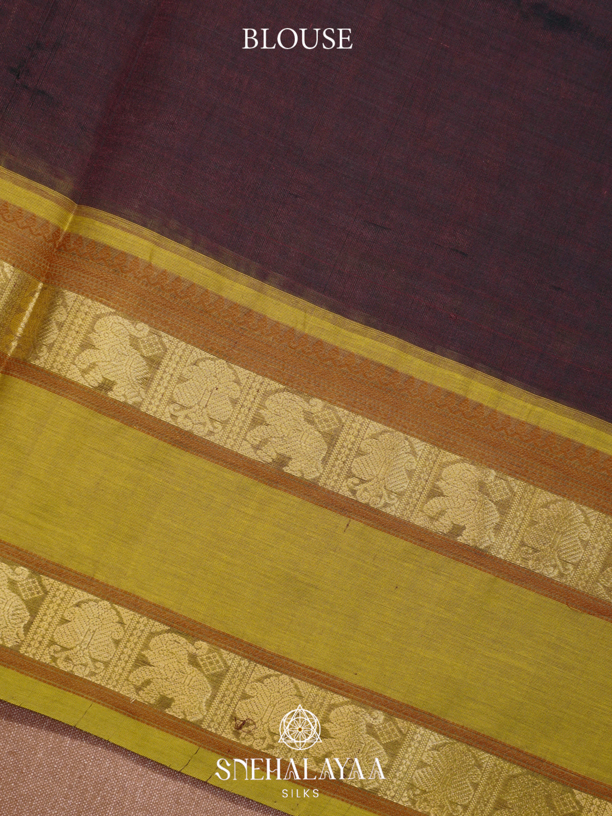 Wine & Mustard Kanchi Silk Cotton Saree with Checkered Body & Elephant Border