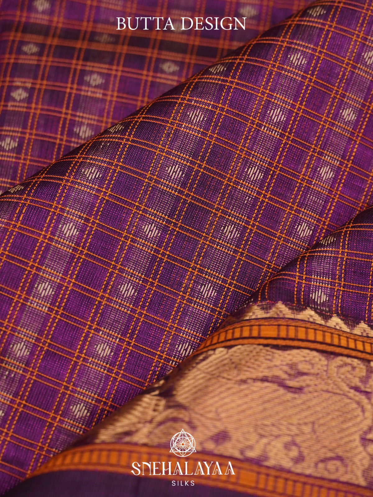 Purple & Violet Kanchi Silk Cotton Saree with Checkered Body & Traditional Peacock Pallu