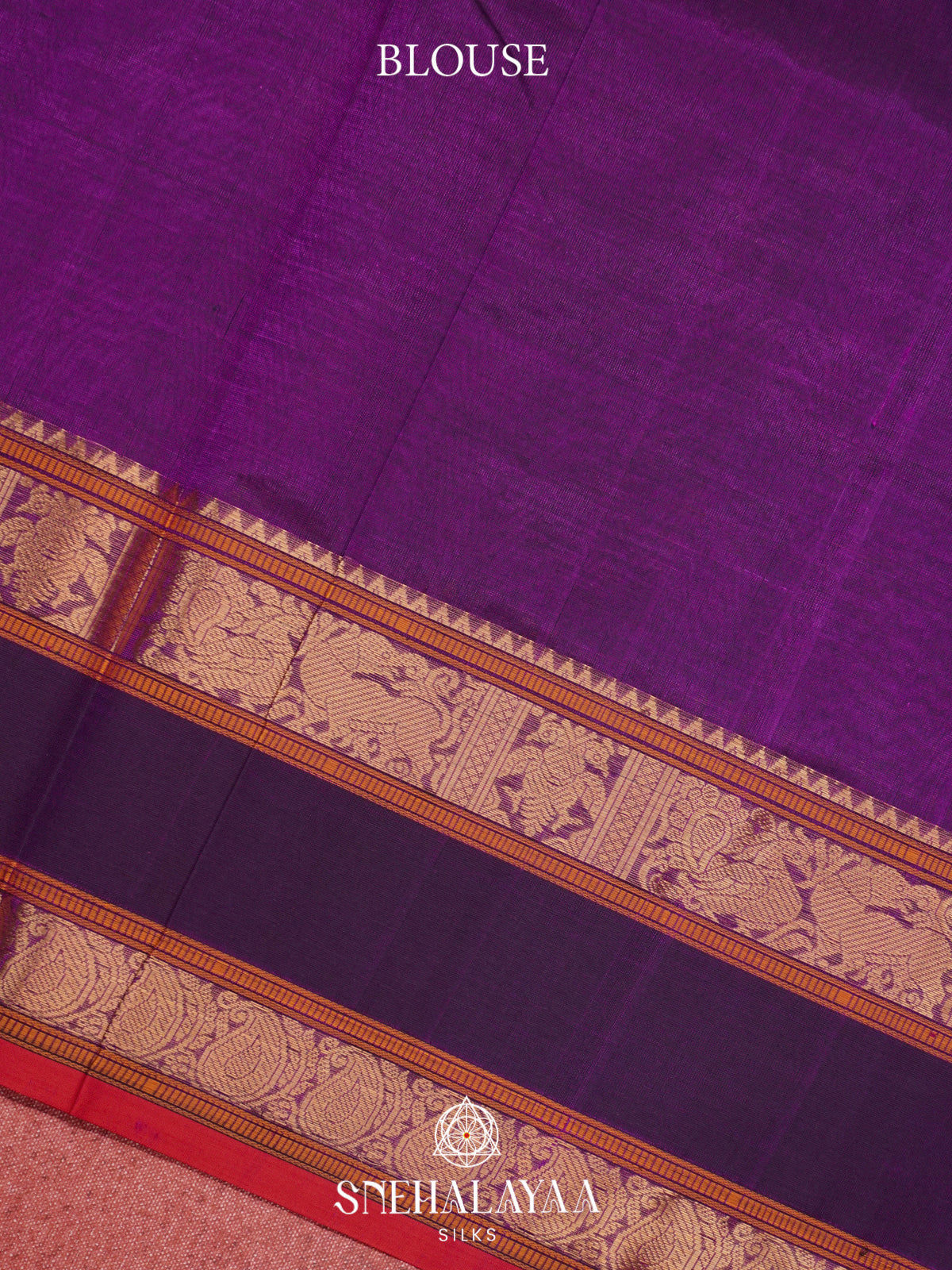 Purple & Violet Kanchi Silk Cotton Saree with Checkered Body & Traditional Peacock Pallu