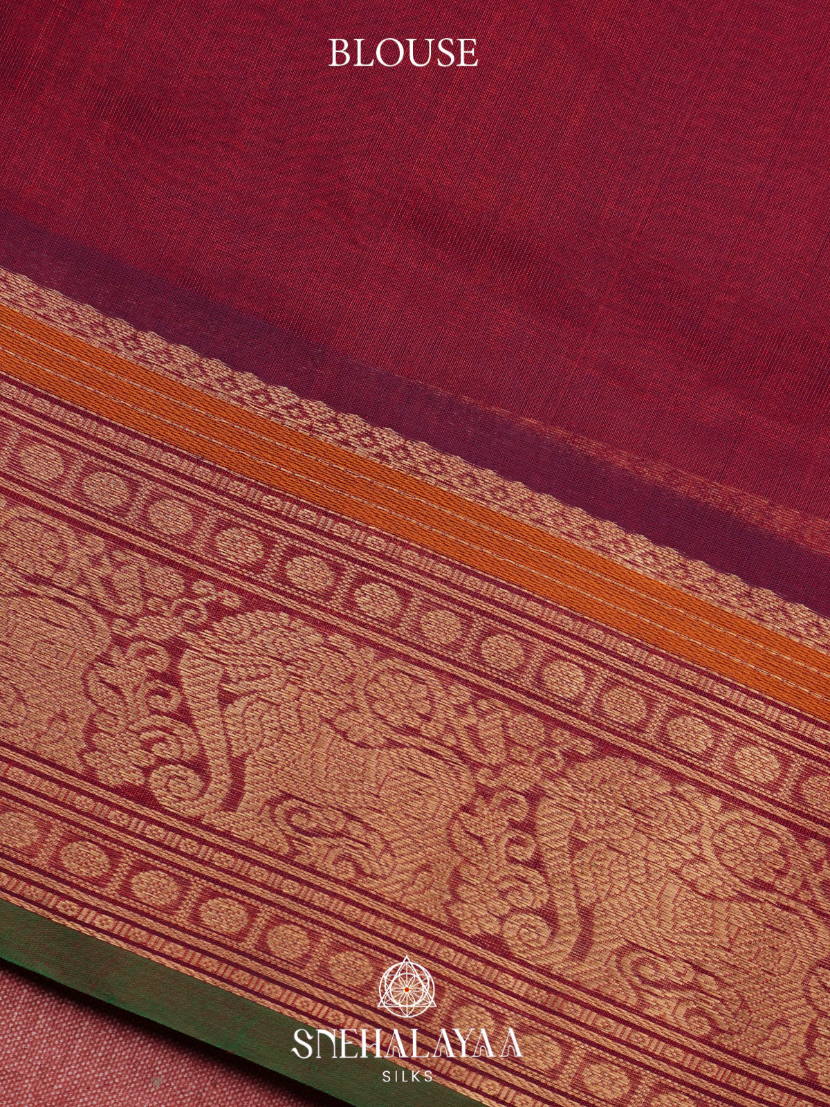 Maroon Kanchi Silk Cotton Saree with Checkered Body & Elephant Zari Border