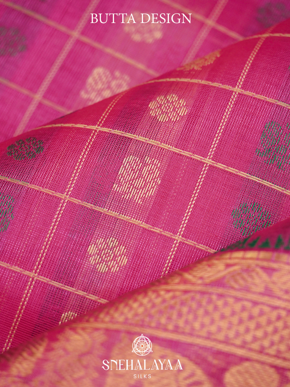 Pink Kanchi Silk Cotton Saree with Checkered Body & Traditional Horse Zari Border