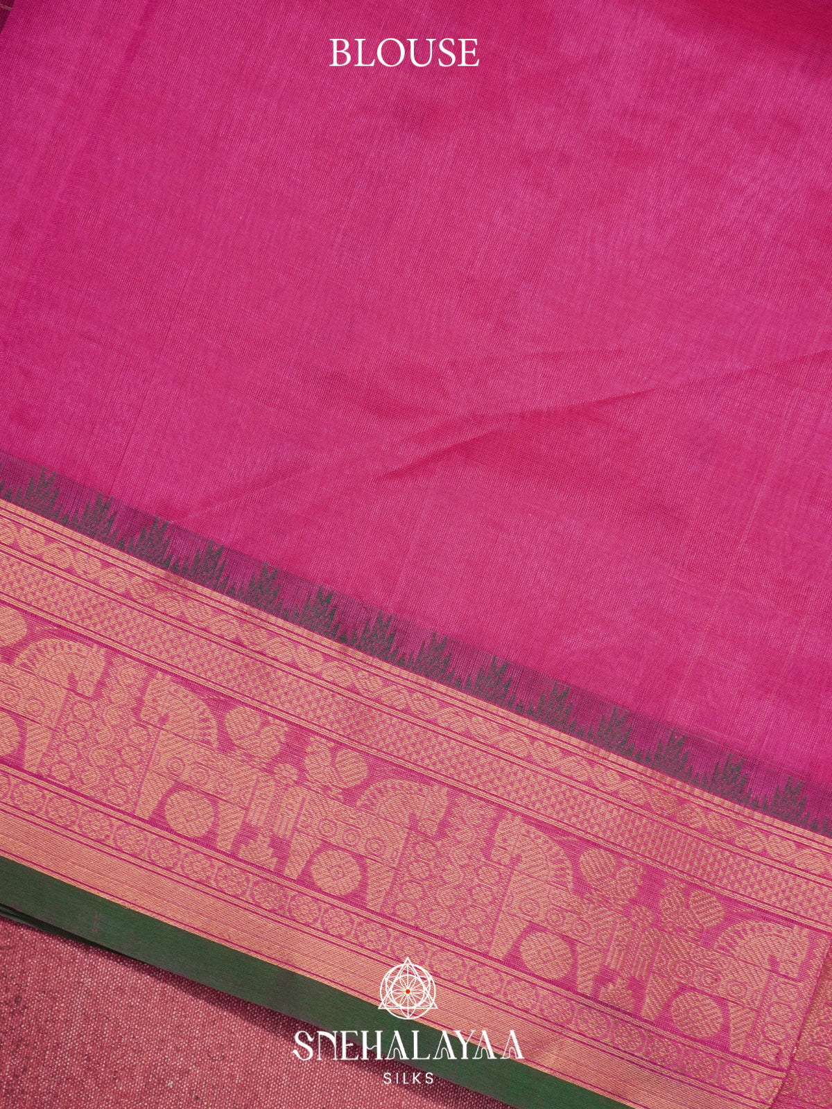 Pink Kanchi Silk Cotton Saree with Checkered Body & Traditional Horse Zari Border