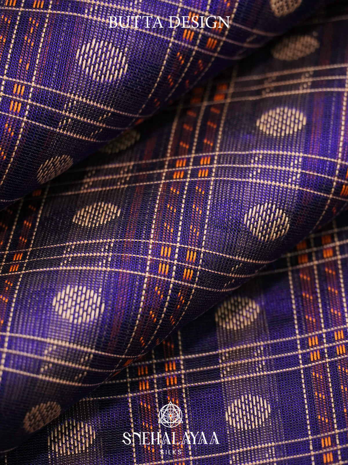 Navy Blue Kanchi Silk Cotton Saree with Coin Buttas & Heritage Elephant Pallu