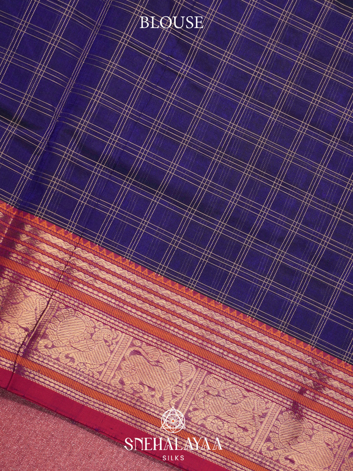 Navy Blue Kanchi Silk Cotton Saree with Coin Buttas & Heritage Elephant Pallu
