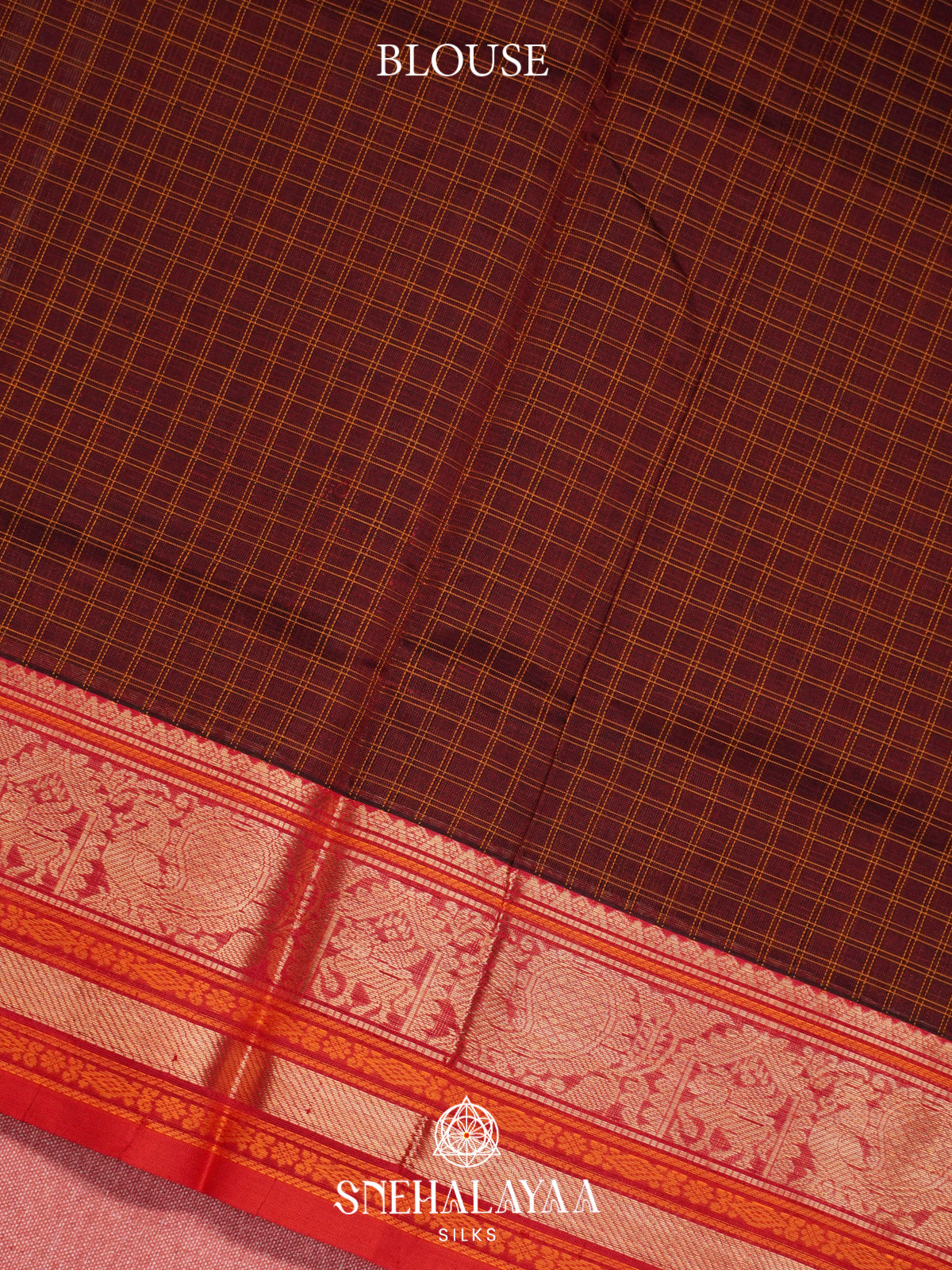 Coffee Brown Silk Cotton Saree with Checks and Traditional Zari Border