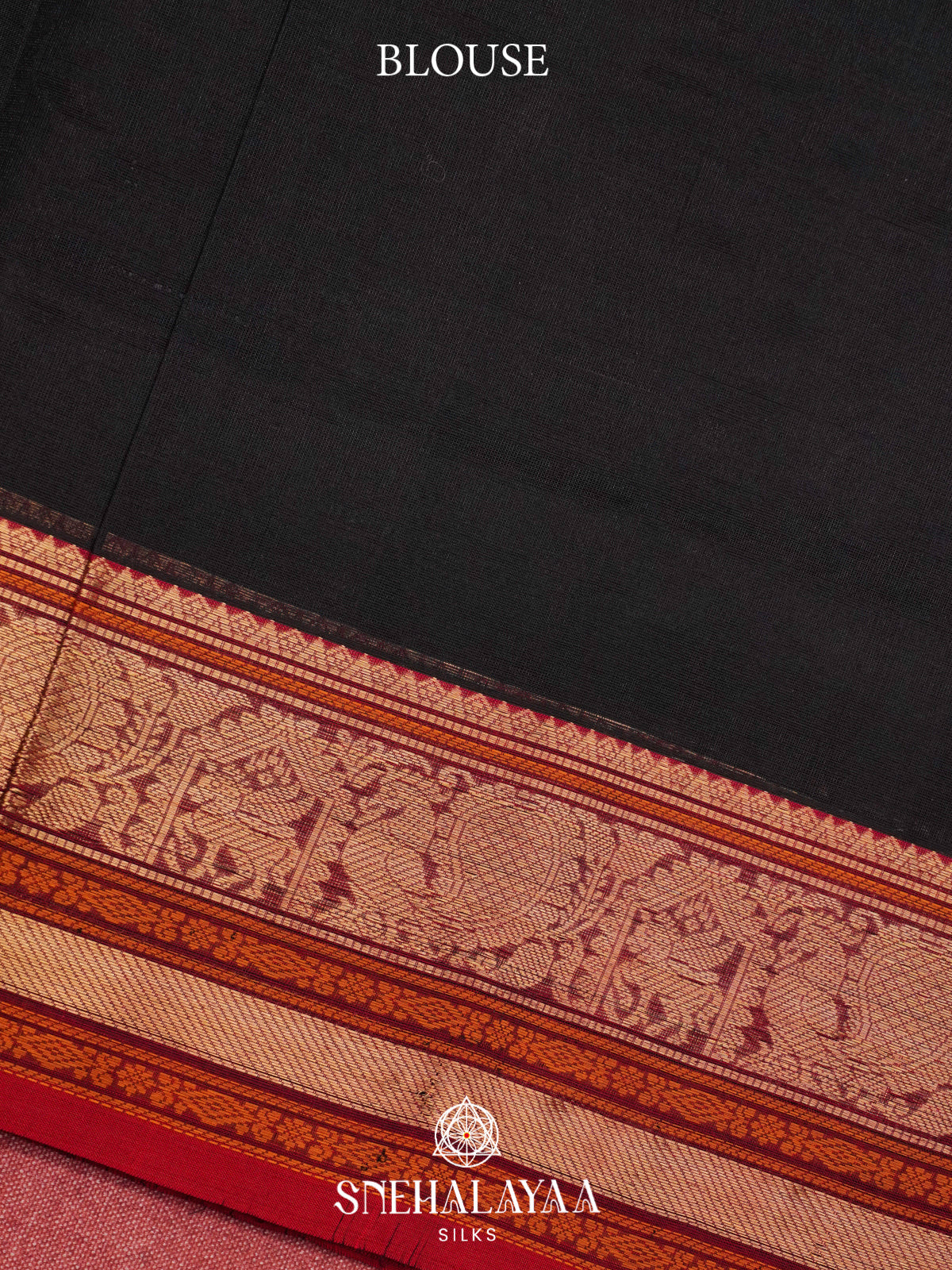 Black Silk Cotton Saree with Checked Weave and Traditional Zari Border
