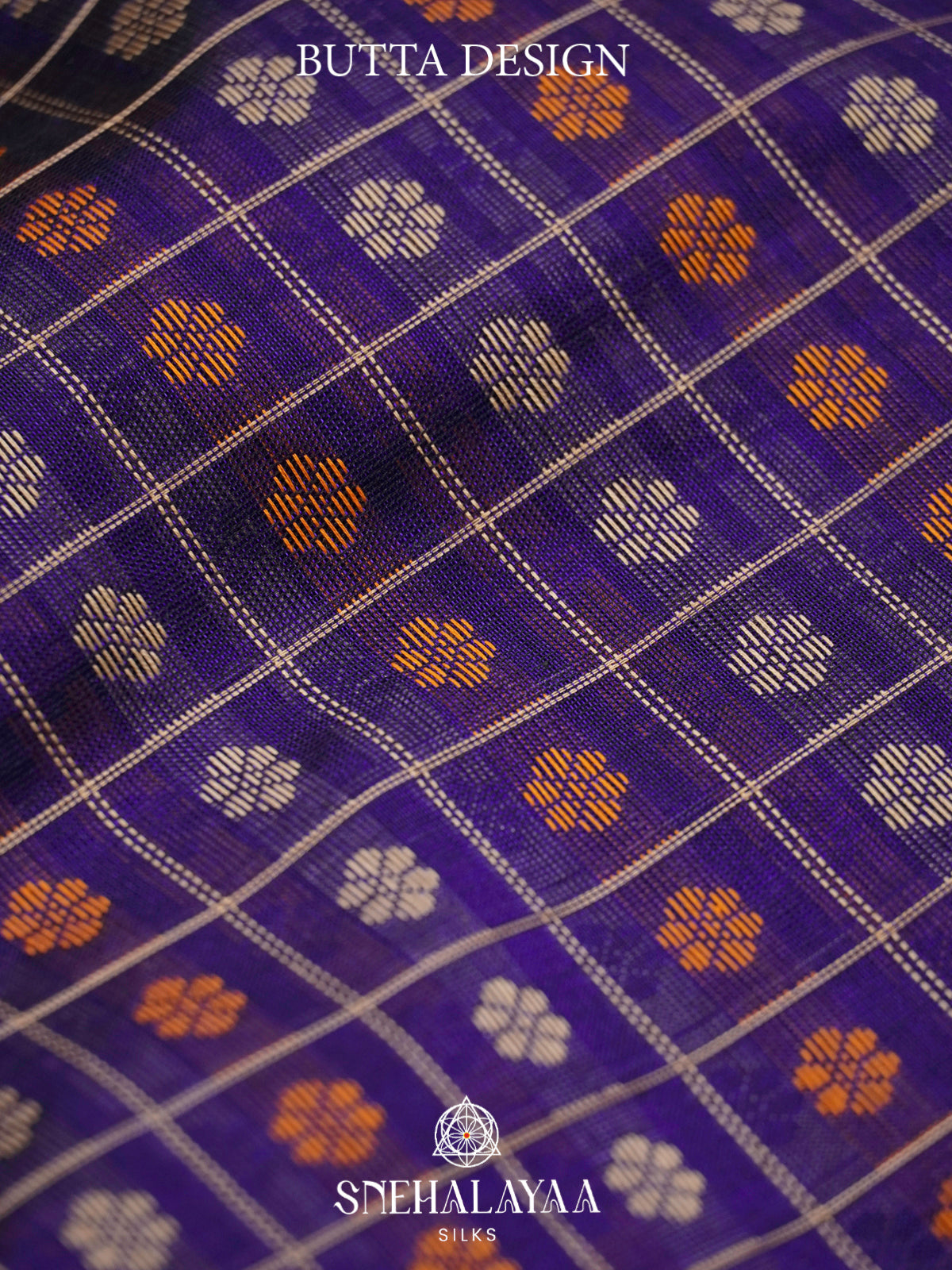 Ink Blue Kanchi Silk Cotton Saree with Floral Buttas & Contrast Crimson Border