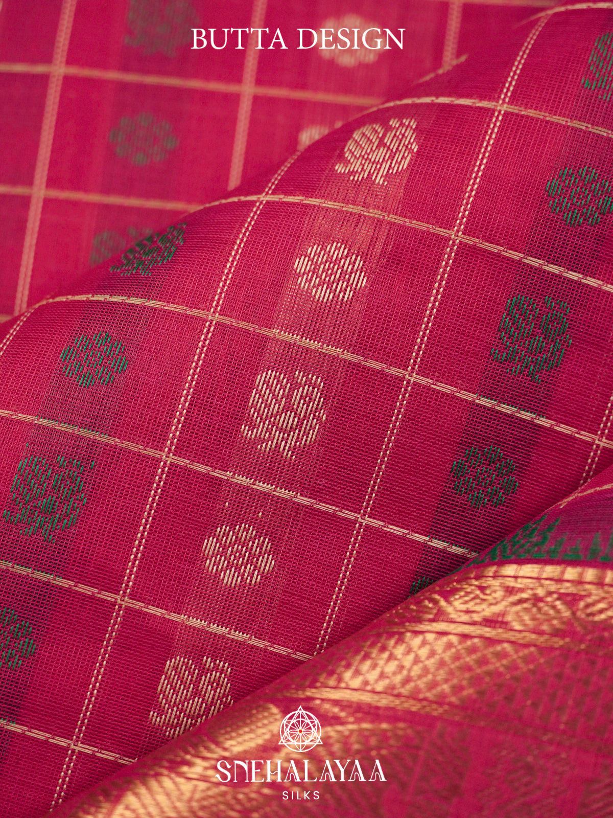 Pink Kanchi Silk Cotton Saree with Floral & Annapakshi Buttas & Contrast Green Selvedge