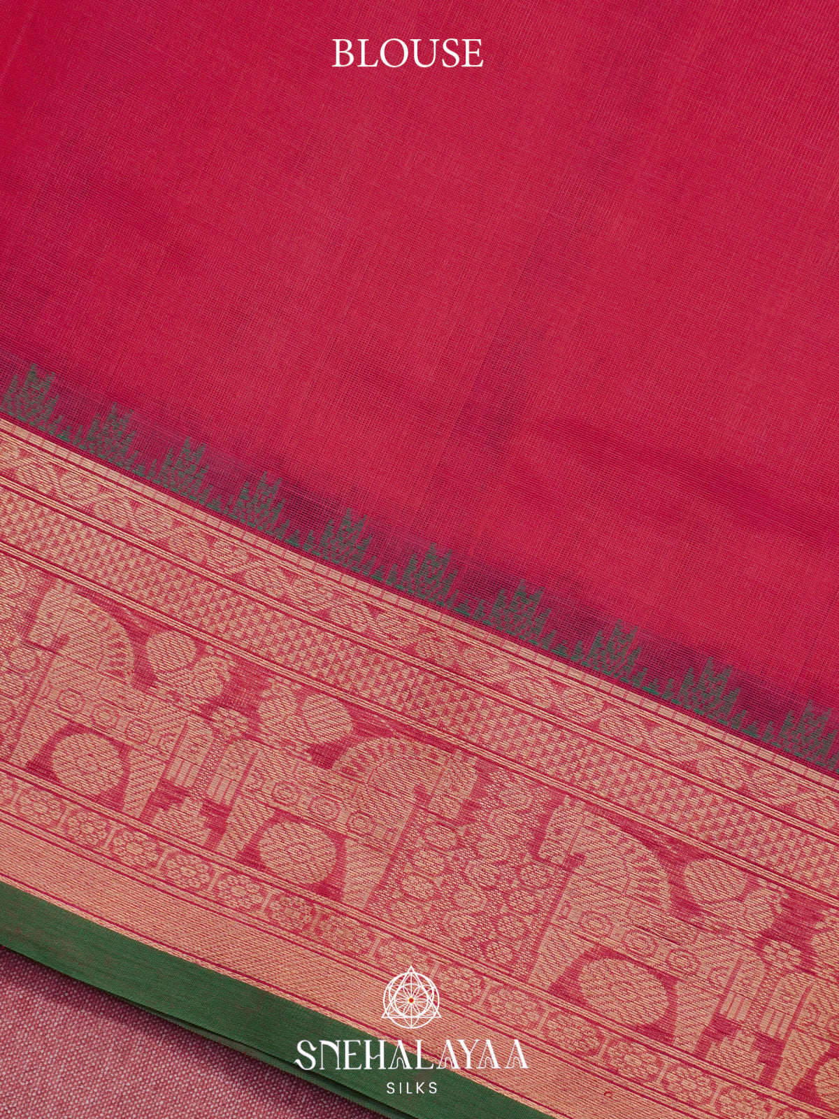 Pink Kanchi Silk Cotton Saree with Floral & Annapakshi Buttas & Contrast Green Selvedge