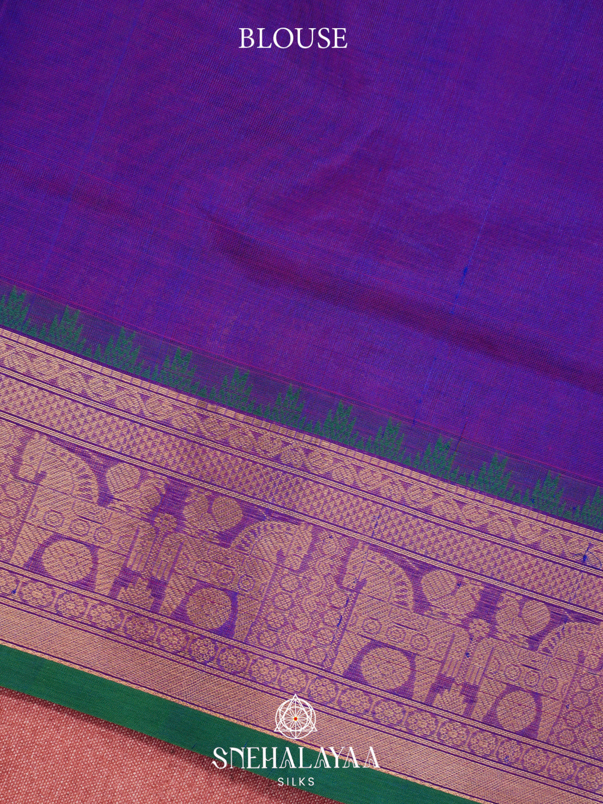 Purple Kanchi Silk Cotton Saree with Floral & Annapakshi Buttas & Contrast Green Selvedge