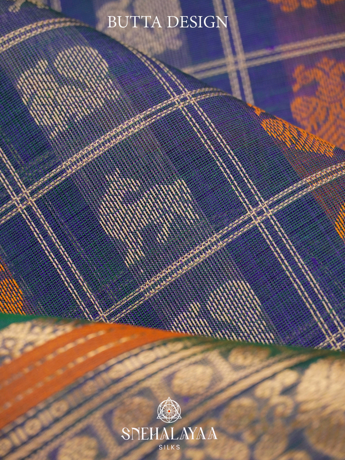 Ink Blue Kanchi Silk Cotton Saree with Multicolored Figurative Checks & Contrast Rani Pink Selvedge