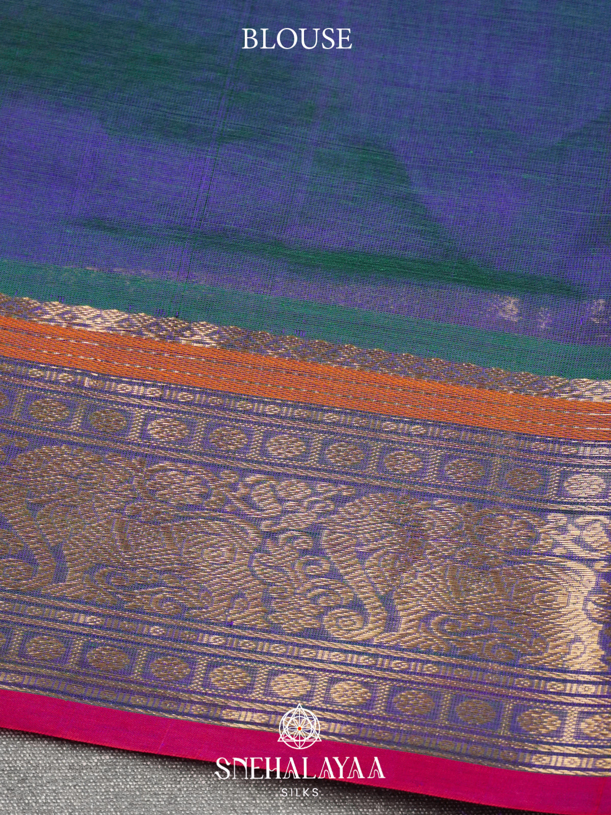 Ink Blue Kanchi Silk Cotton Saree with Multicolored Figurative Checks & Contrast Rani Pink Selvedge