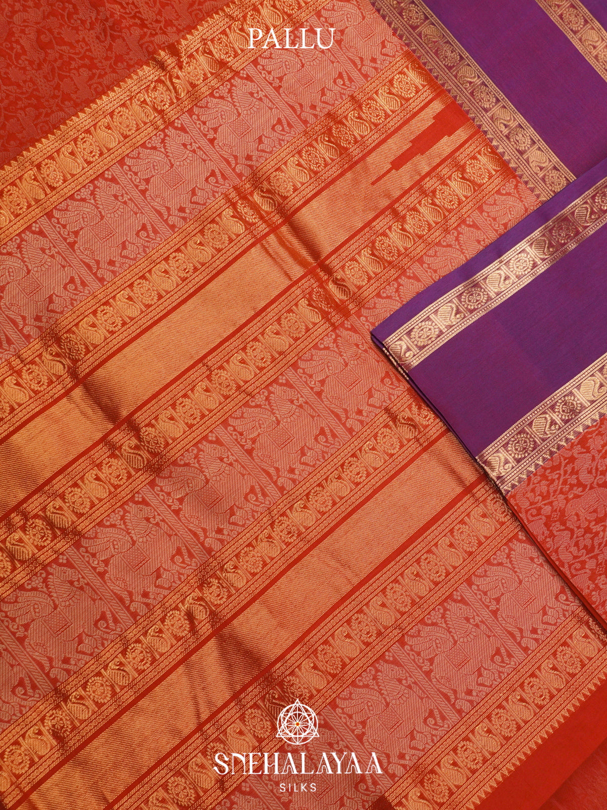 Coral Red Silk Cotton Saree with Jacquard Weave and Royal Purple Border