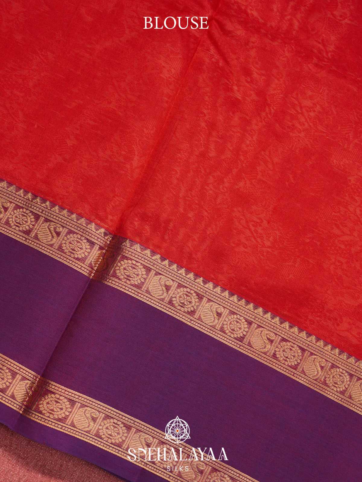 Coral Red Silk Cotton Saree with Jacquard Weave and Royal Purple Border