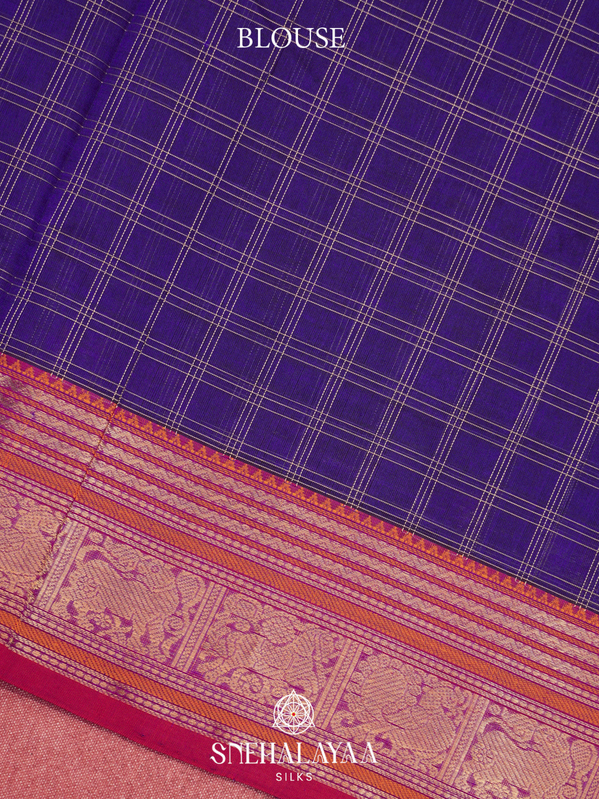 Purple Kanchi Silk Cotton Saree with Zari Muthu Kattam Checks & Heritage Peacock Border