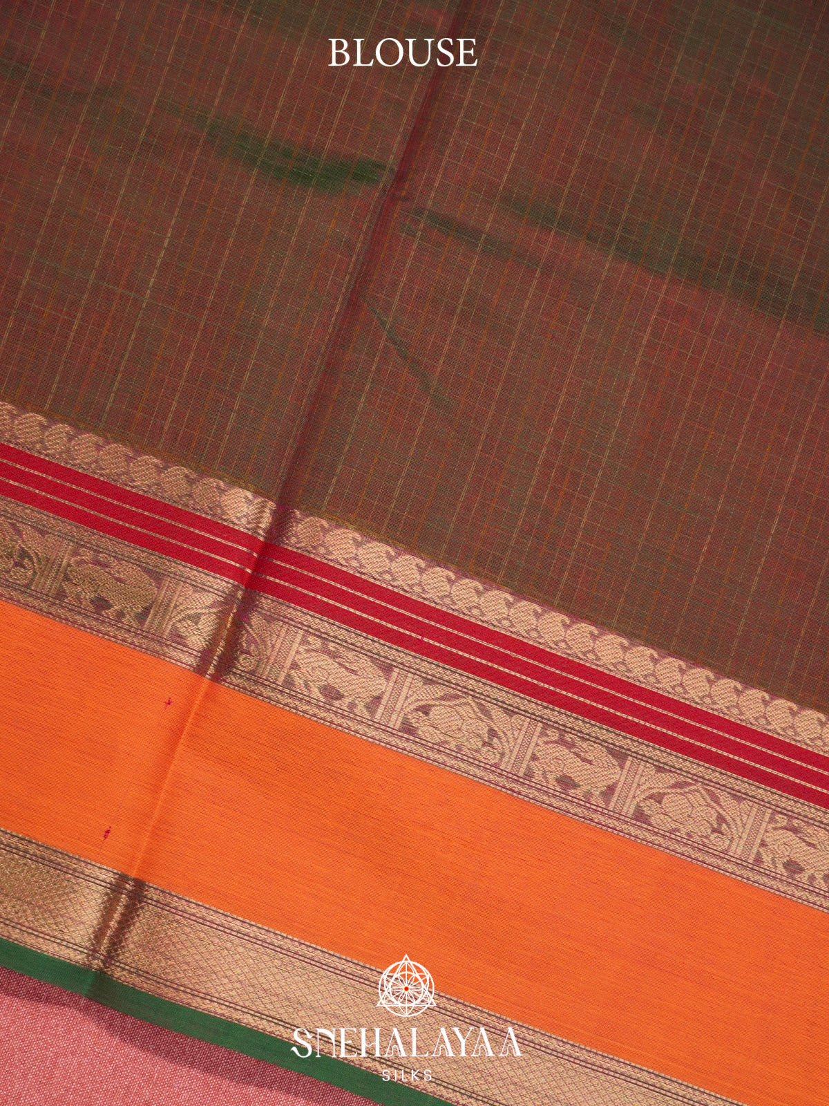 Brown Silk Cotton Saree with Rust Orange Border