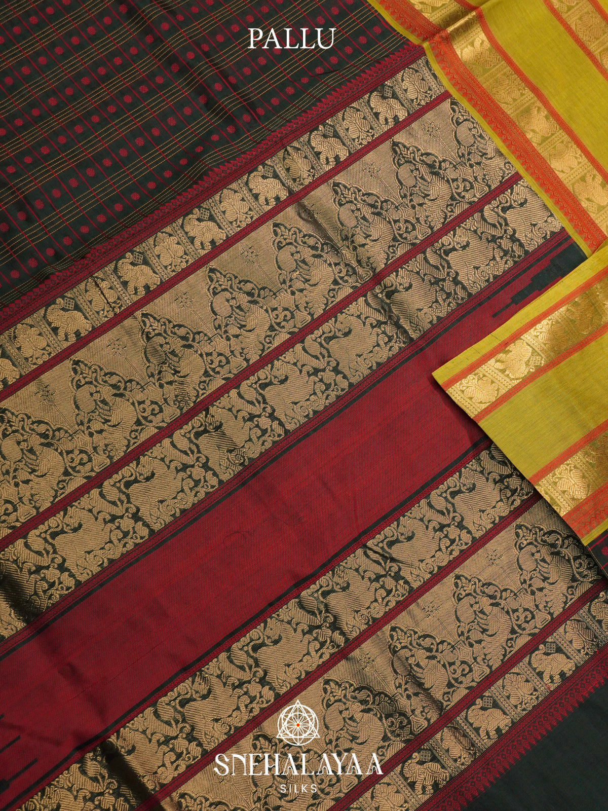 Bottle Green Silk Cotton Saree with Olive Green Border