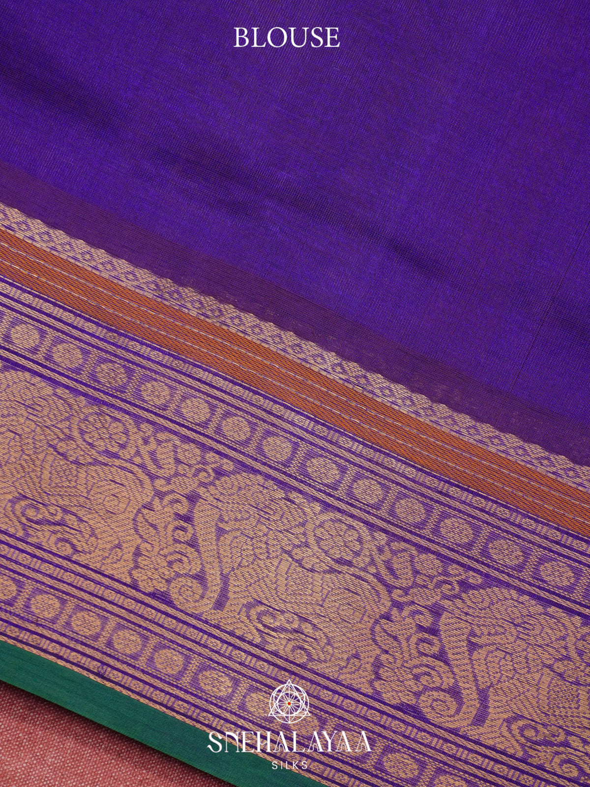 Purple Kanchi Silk Cotton Saree with Multicolored Figurative Checks & Contrast Green Selvedge