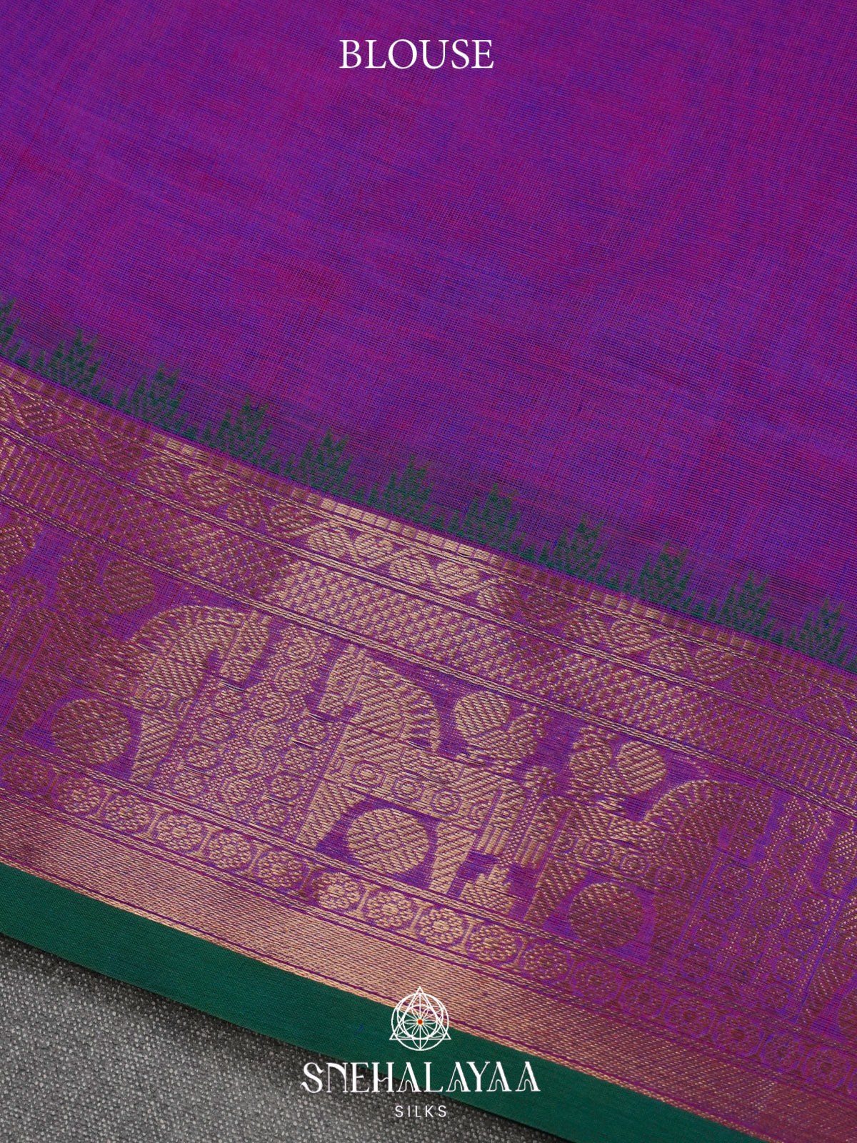 Magenta Purple Kanchi Silk Cotton Saree with Zari Grid Checks & Traditional Horse Border