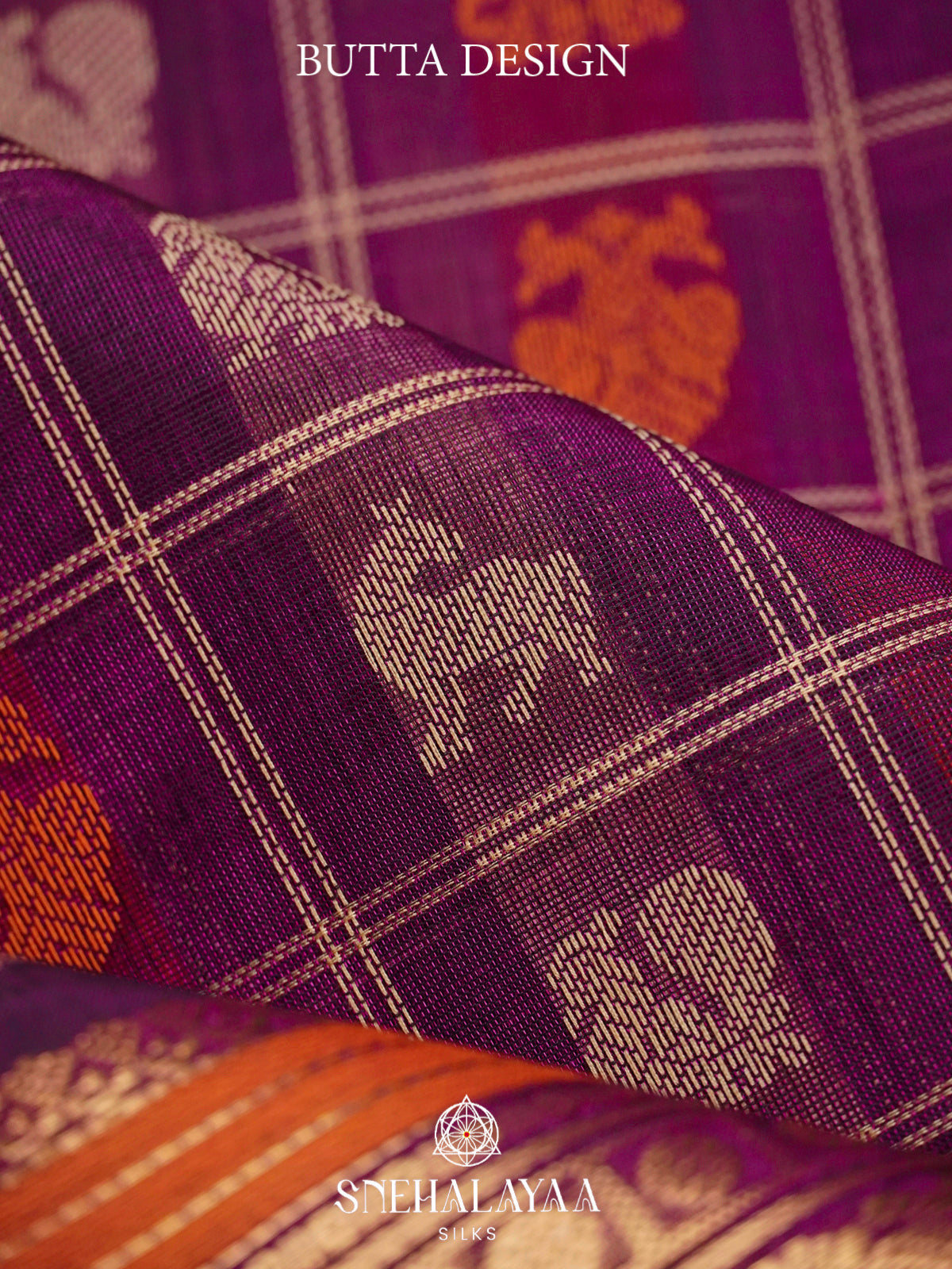 Purple Kanchi Silk Cotton Saree with Multicolored Animal Checks & Contrast Rani Pink Border