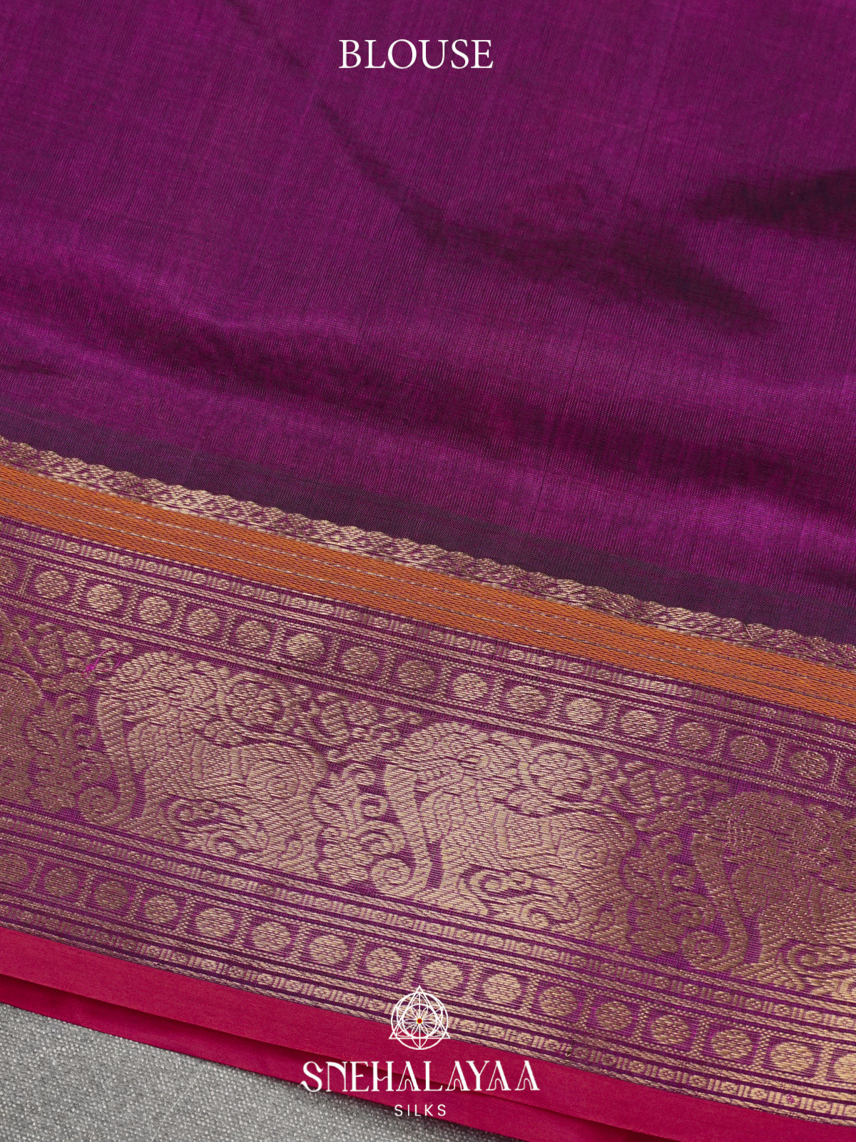 Purple Kanchi Silk Cotton Saree with Multicolored Animal Checks & Contrast Rani Pink Border