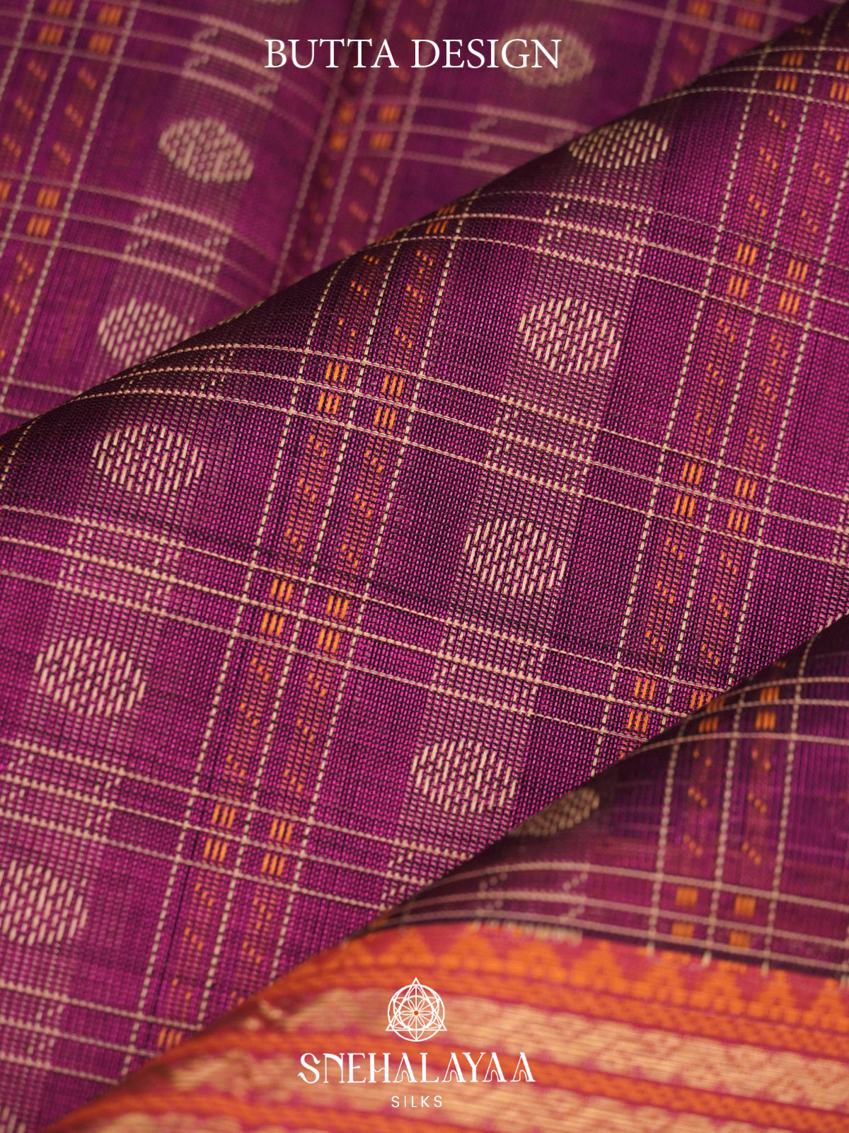 Wine Purple Kanchi Silk Cotton Saree with Cream Check Grid & Contrast Crimson Red Border