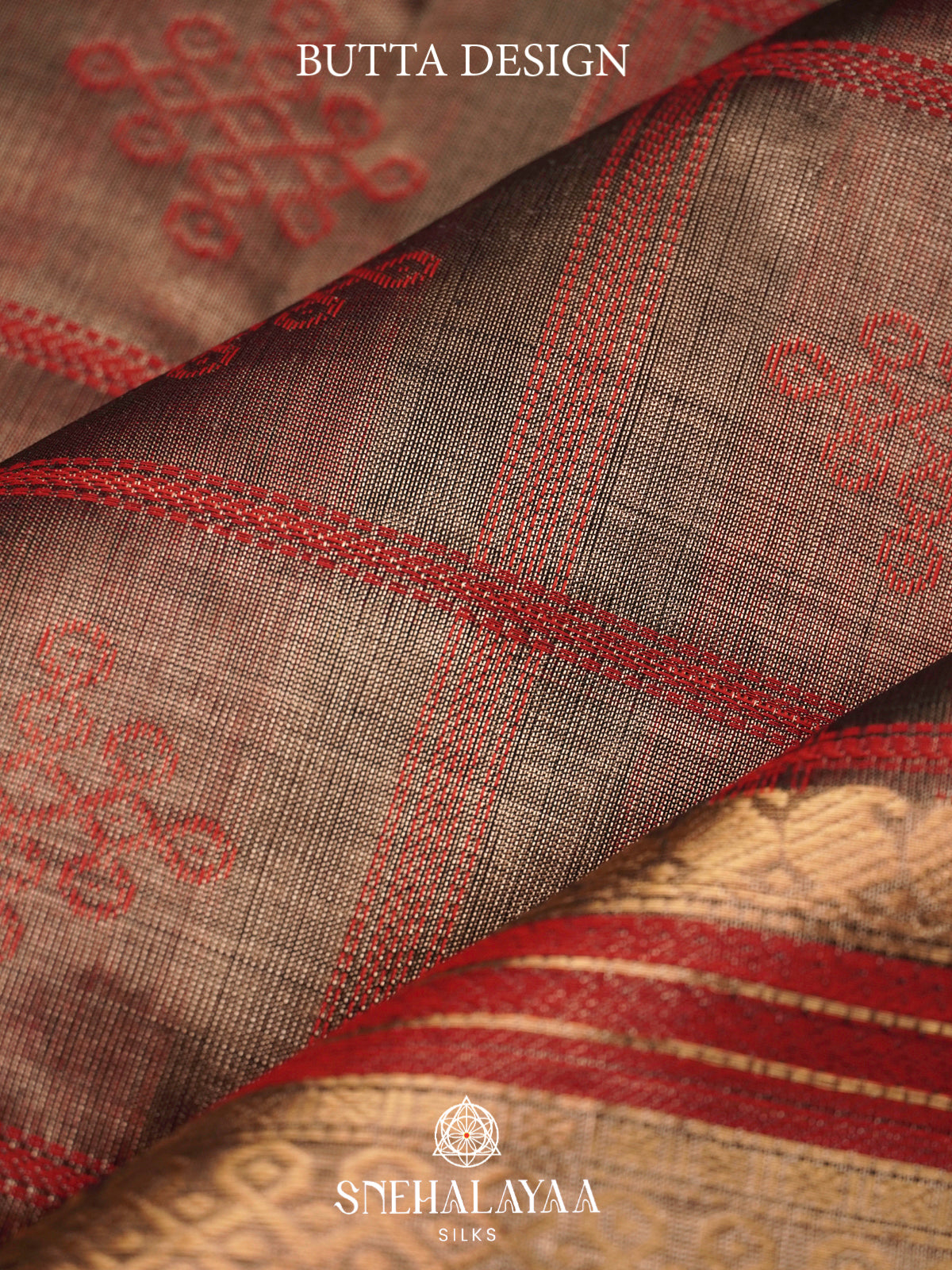 Brown Kanchi Silk Cotton Saree with Red Geometric Checks & Contrast Coral Pink Border