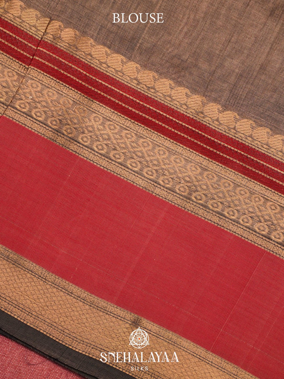 Brown Kanchi Silk Cotton Saree with Red Geometric Checks & Contrast Coral Pink Border