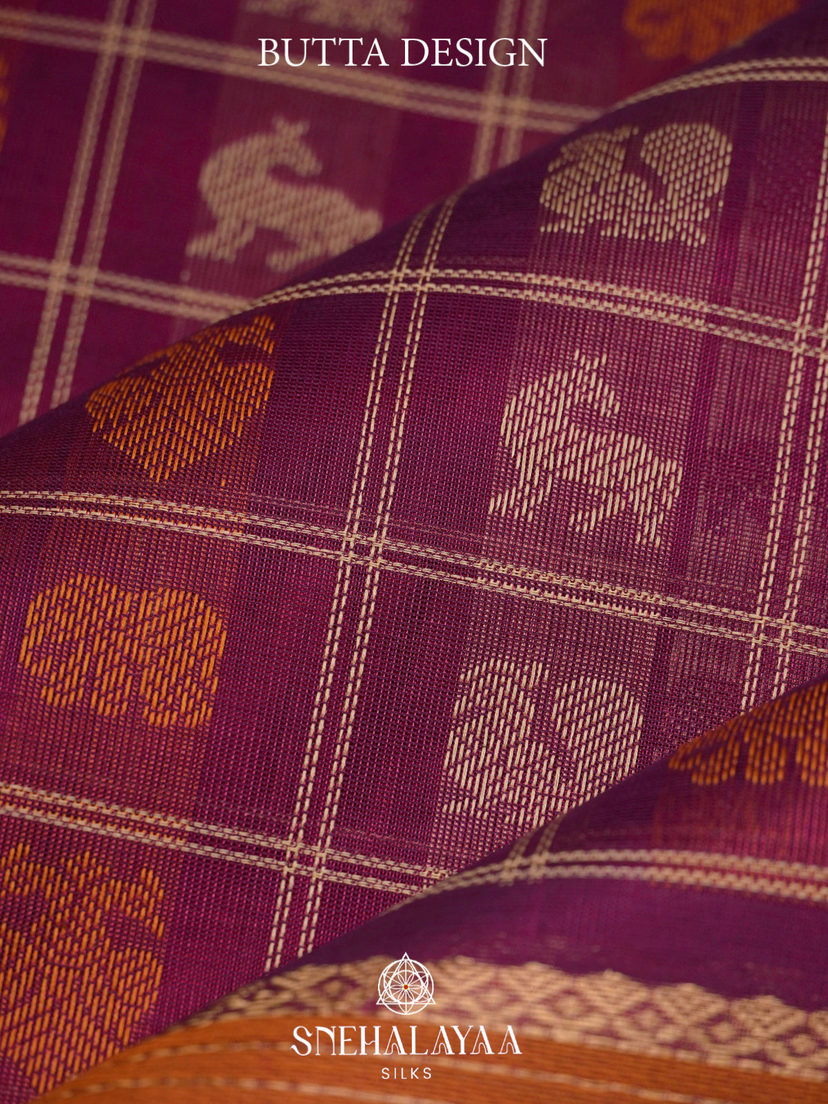 Purple Kanchi Silk Cotton Saree with Multicolored Animal Checks & Contrast Dark Green Border
