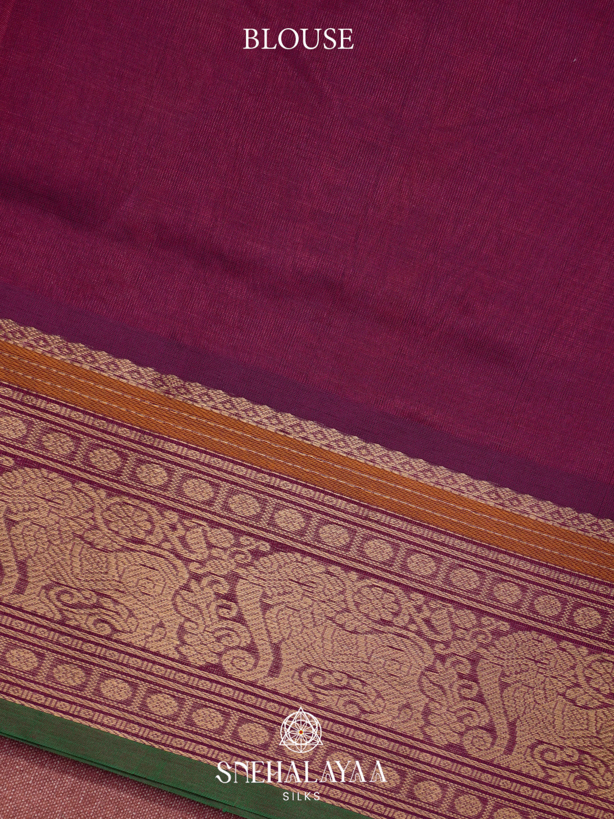 Purple Kanchi Silk Cotton Saree with Multicolored Animal Checks & Contrast Dark Green Border