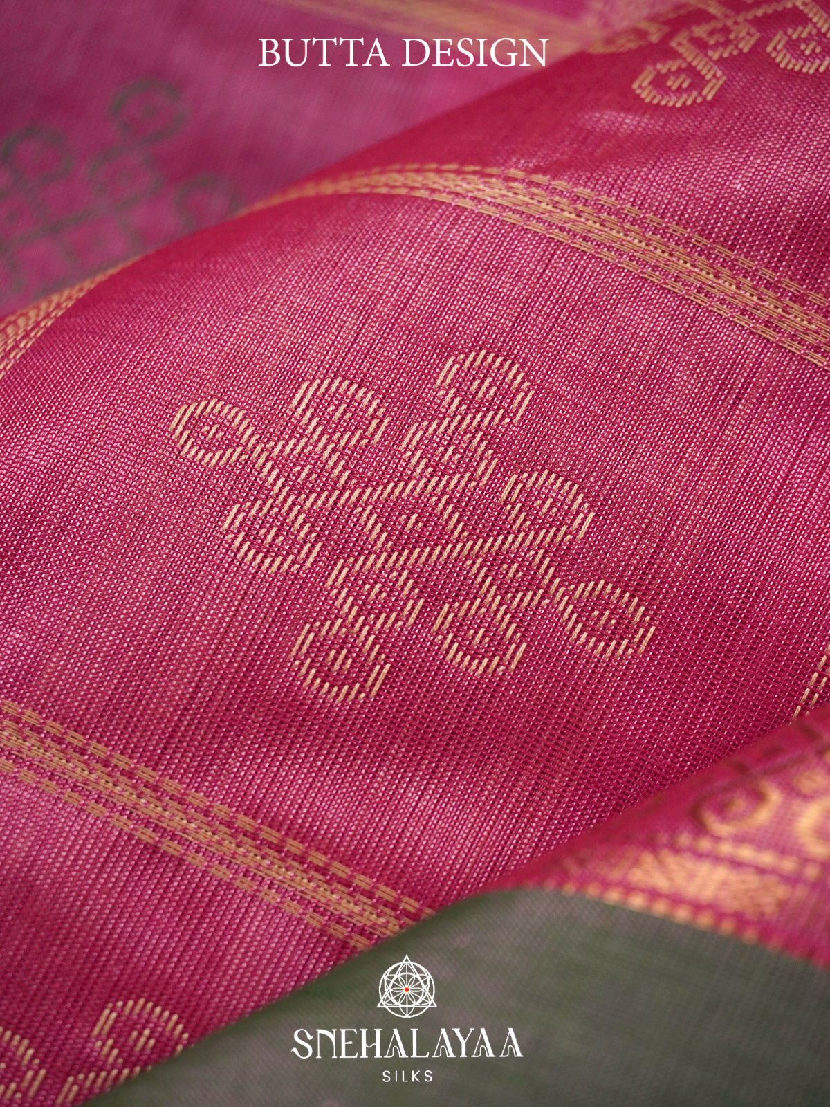 Magenta Pink Kanchi Silk Cotton Saree with Cream Geometric Checks & Contrast Sage Green Border