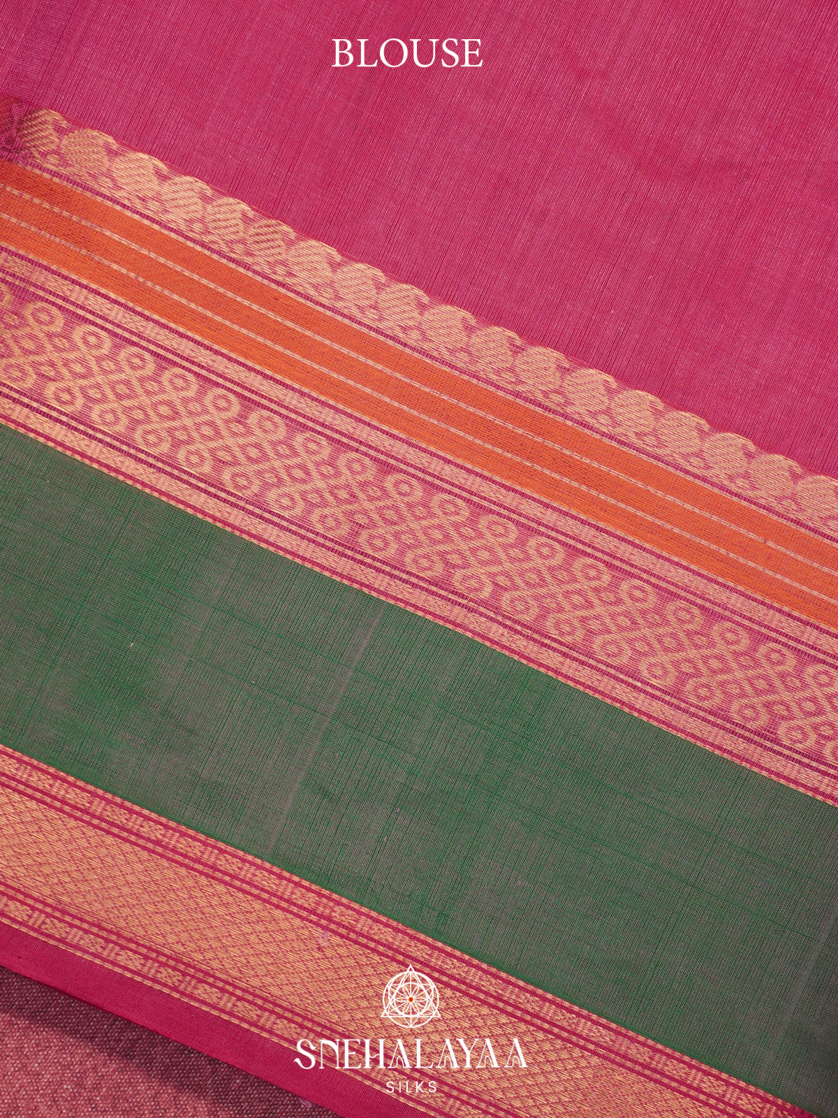 Magenta Pink Kanchi Silk Cotton Saree with Cream Geometric Checks & Contrast Sage Green Border