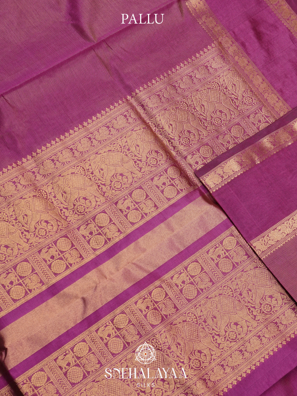 Onion-Pink Kanchi Silk Cotton Saree with Fine Gold Zari Stripes & Contrast Magenta Border