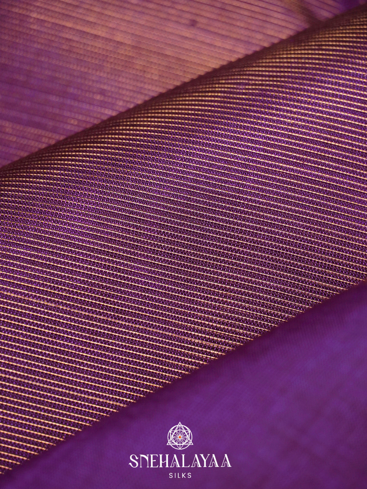 Purple Kanchi Silk Cotton Saree with Fine Gold Zari Stripes