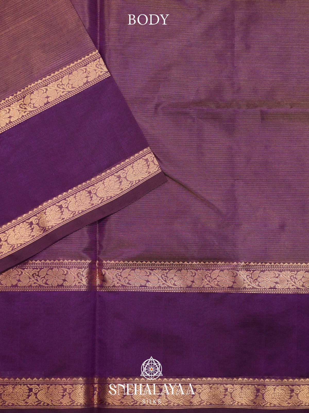 Purple Kanchi Silk Cotton Saree with Fine Gold Zari Stripes
